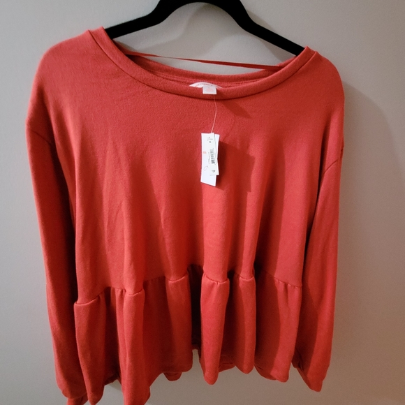 NWT Joe Fresh Jillian Harris Dusty Red Peplum Top 1X - Picture 2 of 4